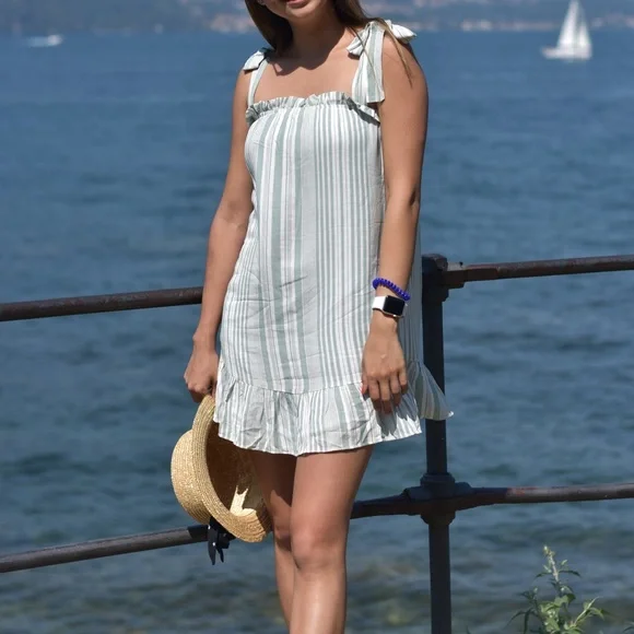 Showpo. | Dresses | Showpo Green Striped Mini Dress Tie Shoulder | Poshmark